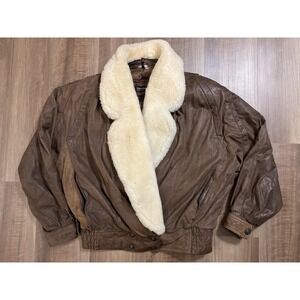 Adventure Bound Originals Jacket womens s Medium Brown Leather Shearling Collar